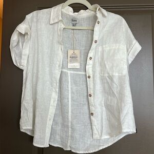 Rhythm. White Short Sleeve Linen Button Down Shirt